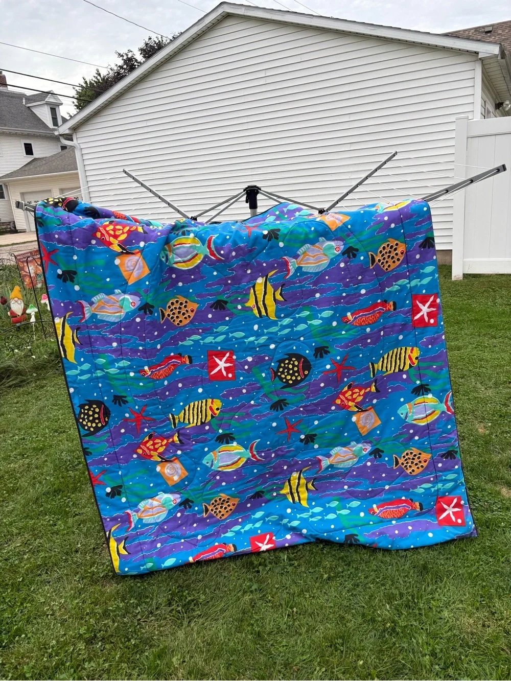 Vintage 1986 Vibrant Blue Tropical Fish Comforter by Cheryl Johnson